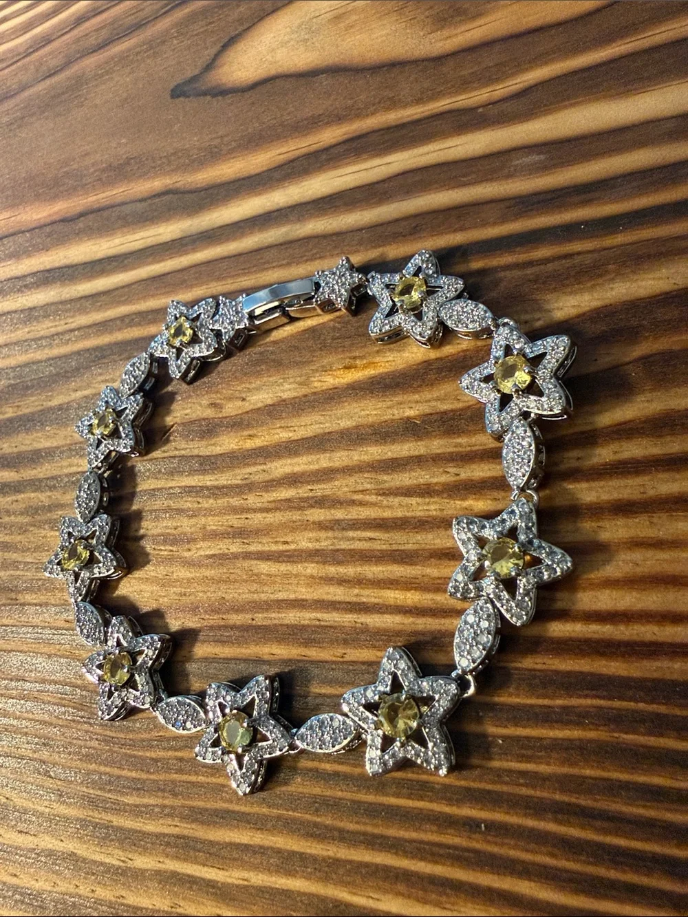 Silver Starflower Bracelet with Yellow Gem Centers Stainless Steel